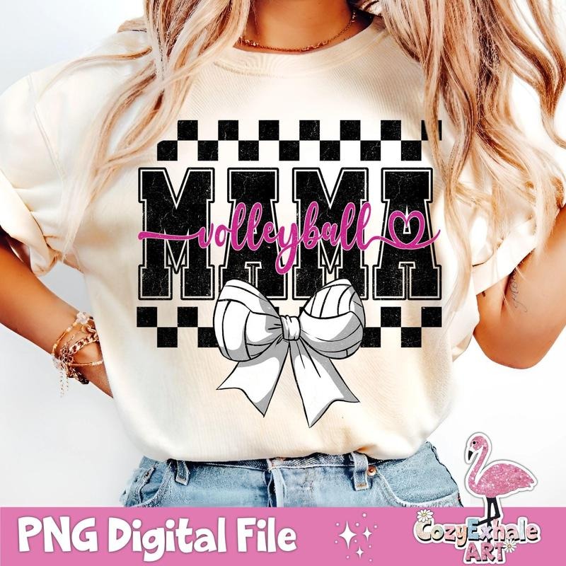 [Sale To 45% Off] Retro Checkered Volleyball Mama T-Shirt, Coquette Game Day Volleyball Mom Shirt, Trendy Volleyball Art,...