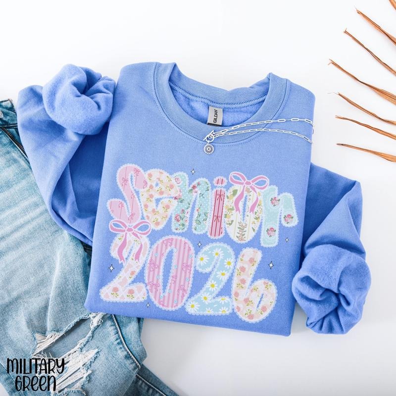 Senior 2026 Bow Sweatshirt, Floral Retro Crewneck, Class of 2026 Sweatshirt, Senior Gift T-Shirts, Hoodie | HypeDripTees.com