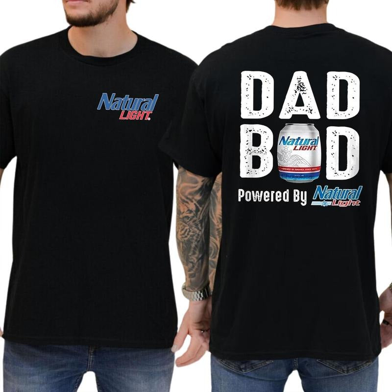 Natural Lite Dad Bod Powered By Natural Light Tshirt 2-sided Funny Beer Drinking Shirt For Daddy Casual Drink Tee Classic...
