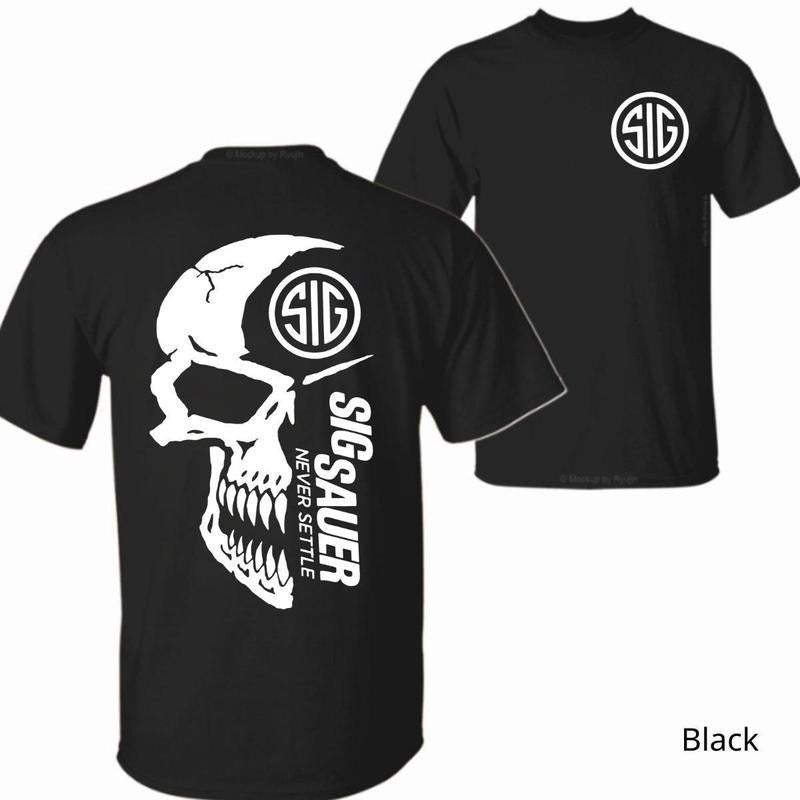 Sig Sauer Tshirt Bold Skull Graphic With Sig Sauer Logo Perfect For Gun Enthusiasts Unisex Streetwear Shortsleeve Casual...