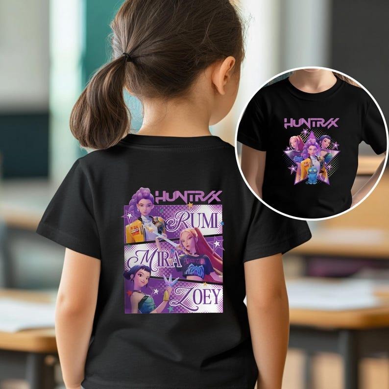 Kids Kpop Demon Hunters T-Shirt - Rumi, Mira & Zoey Anime Youth Style Tee, Unisex T-Shirt Hoodie, Sweatshirt