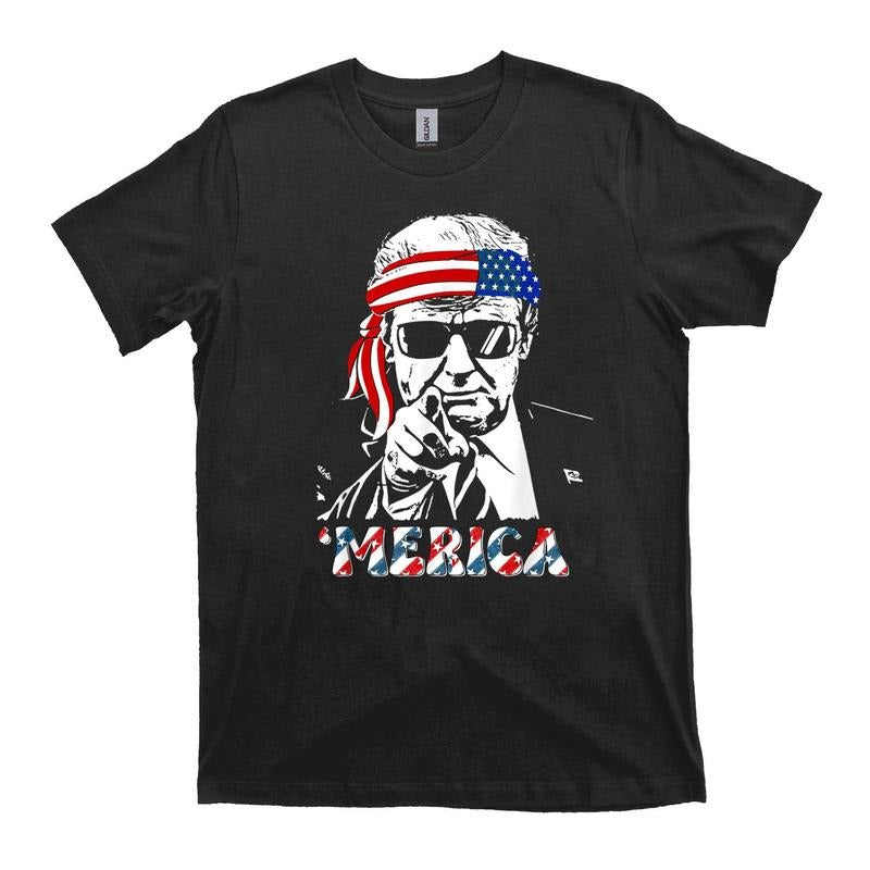 MERICA TRUMP Happy 4th Of July Trump American Flag T-Shirt Hoodie, Sweatshirt | HypeDripTees.com