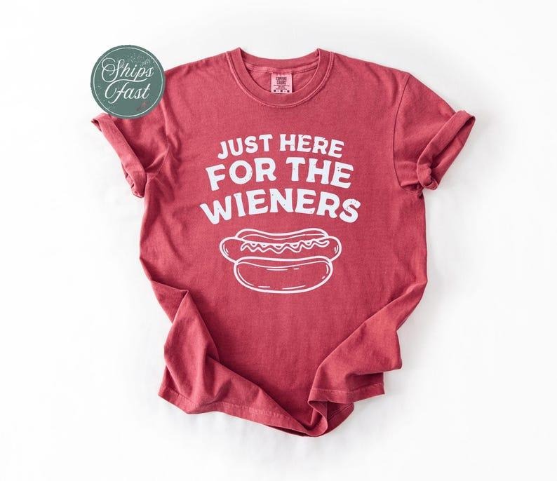 Comfort Colors Just Here For The Wieners Shirt, Funny 4th of July Tee, Retro Hot Dog BBQ Shirt, Independence Day Graphic...