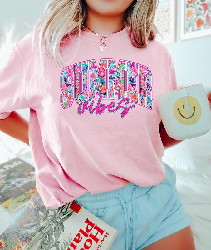 Cute Floral Summer Vibes T-Shirt, Colorful Summer Shirt, Popular Summer Women Tee Hoodie, Sweatshirt | HypeDripTees.com