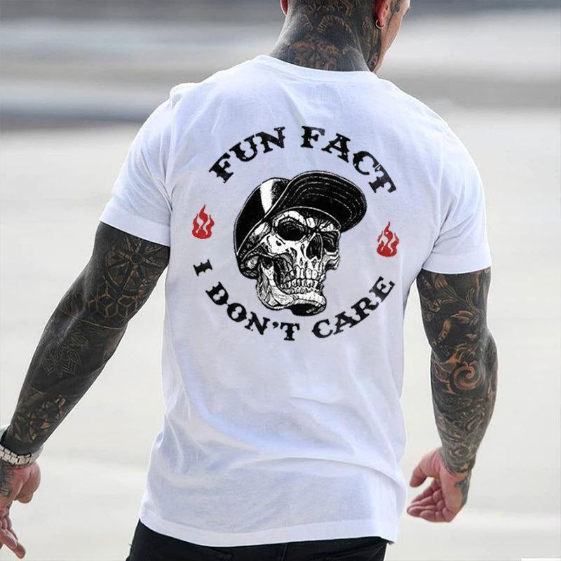 FUN FACT I DON'T CARE Skull Print Men's T-shirt, Top Menswear, Cotton Tee Shirt Casual Streetwear Hoodie, Sweatshirt