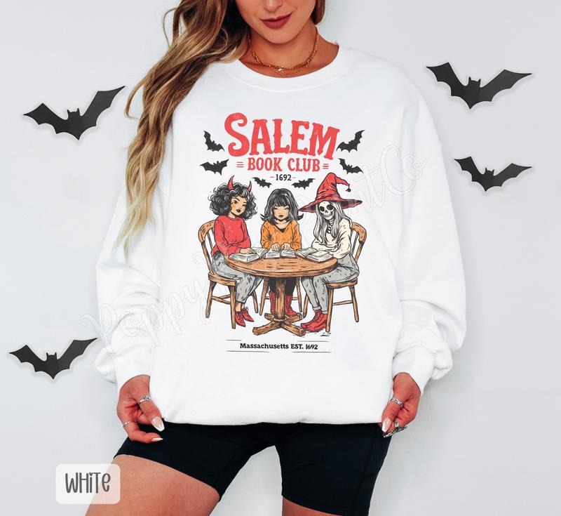 Salem Book Club Sweatshirt, Trendy Halloween Crewneck T-Shirts, Hoodie | HypeDripTees.com