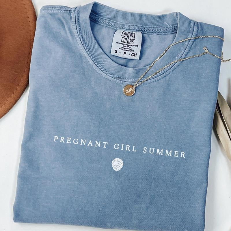 [Saleup to 75%] Comfort Colors Pregnant Girl Summer Shirt, Comfort Colors Beach Pregnancy Announcement T-shirt, Pregnancy Reveal Tee, Baby Shower Gift, Mom Shirt
