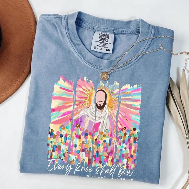 [Saleup to 75%]Comfort Colors Every Knee Shall Bow Shirt, Christian Faith Tee, Jesus Bible Verse T-Shirt Religious Easter...