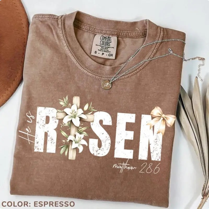 [Saleup to 75%]Comfort Colors He is Risen Shirt, Retro Easter Shirts, Easter Christian T-shirt, Easter Bible Verse Tee,...