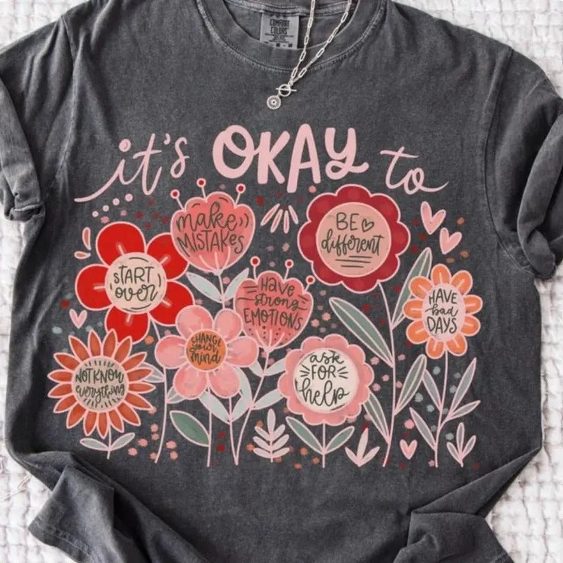 [Saleup to 75%]Comfort Colors It's Okay to boho floral Shirt ,Vintage Flower Shirt, Wildflower Tee, Woman Gift, vintage...