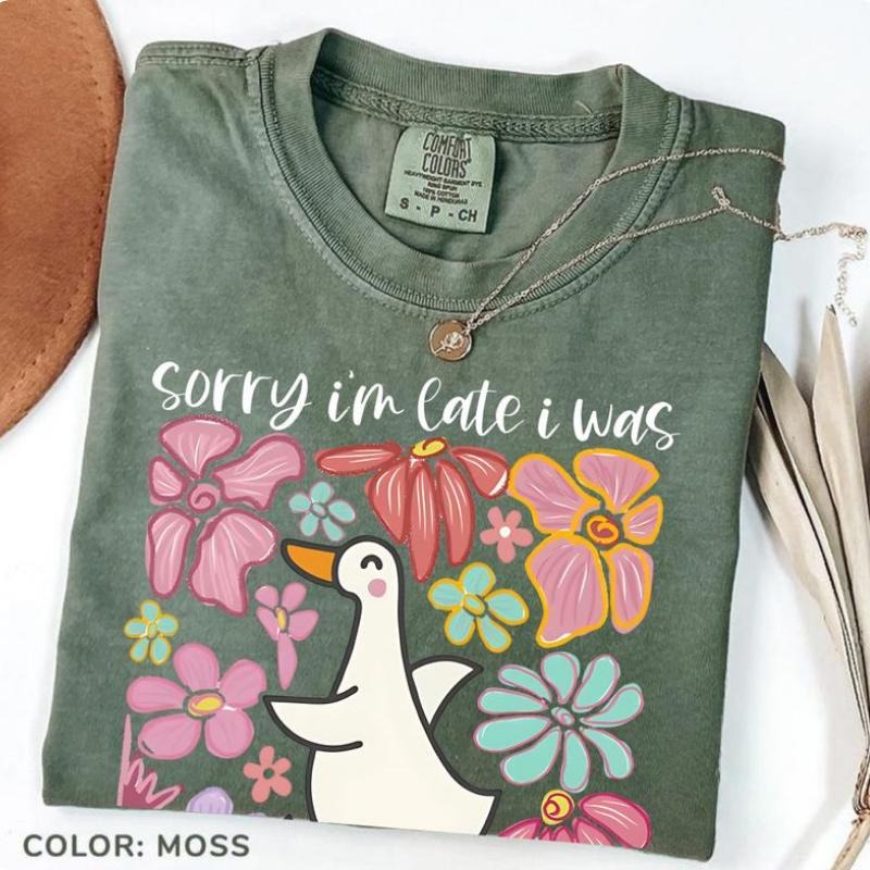 [Saleup to 75%]Comfort Colors Sorry I'm Late I Was Dilly Dallying Goose Shirt, Floral Goose T-shirt, Sarcastic Retro Tee,...