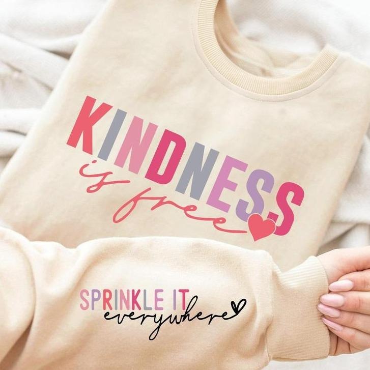[Saleup to 75%]Kindness Is Free. Sprinkle That Stuff Everywhere, Women's Letter & Heart Print Drop Shoulder Sweatshirt,...