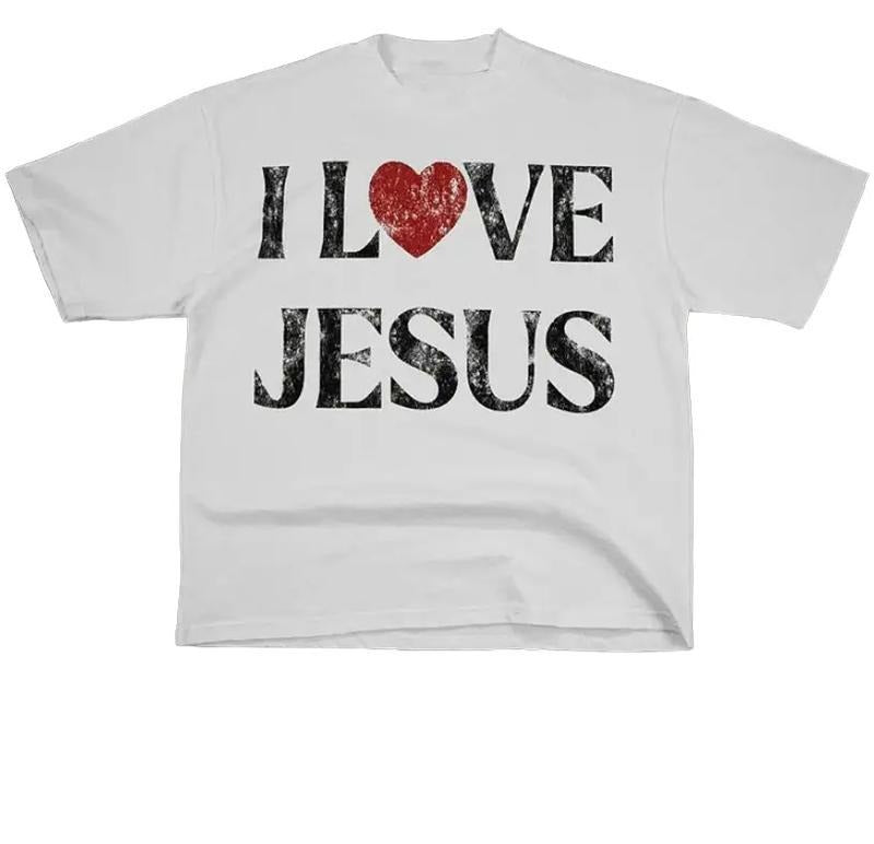 [Saleup to 75%]Vintage I Love Jesus Print Short Sleeve T-Shirt Menswear Top Underwear Tshirt Cotton Polyester,Women's...