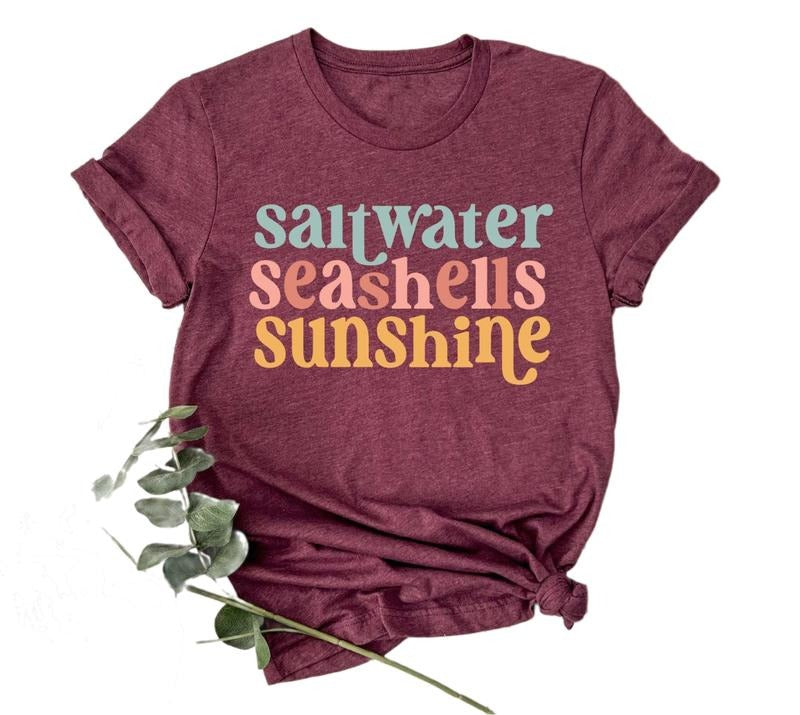 Saltwater Seashells Sunshine T-shirt Beachy Summer Shirt for outfit Summer Trips Hoodie, Sweatshirt | HypeDripTees.com