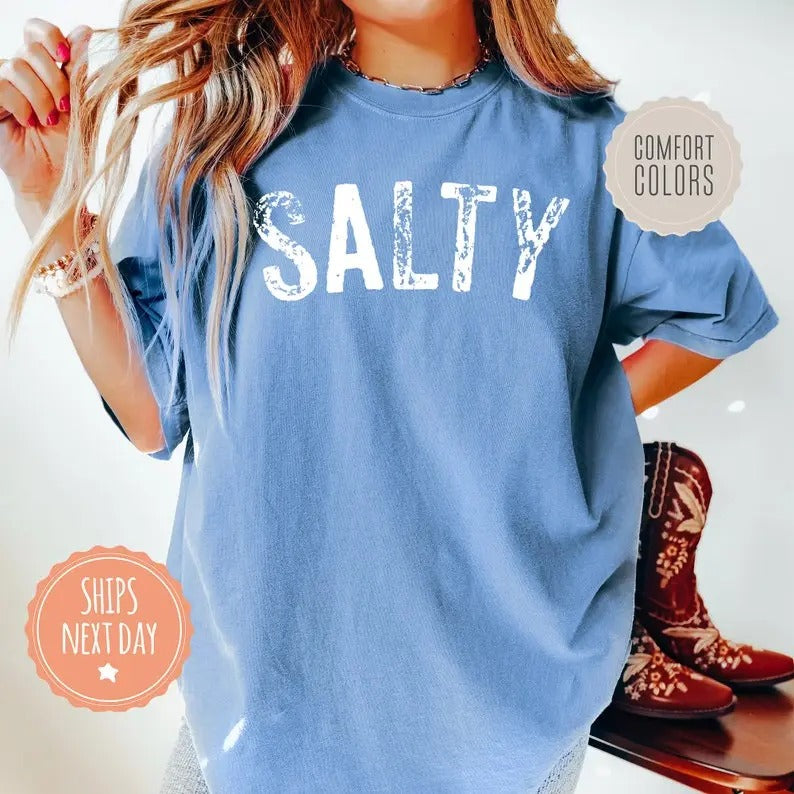 Salty Beach Please Comfort Colors Oversized Beach Tee Casual Crewneck T-Shirt Soft Cotton Fabric for Summer Vacation...