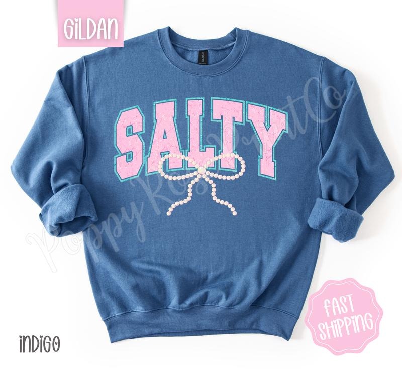 Salty Bow Sweatshirt, Cute Summer Sweater, Girly Beach Crewneck T-Shirts, Hoodie | HypeDripTees.com