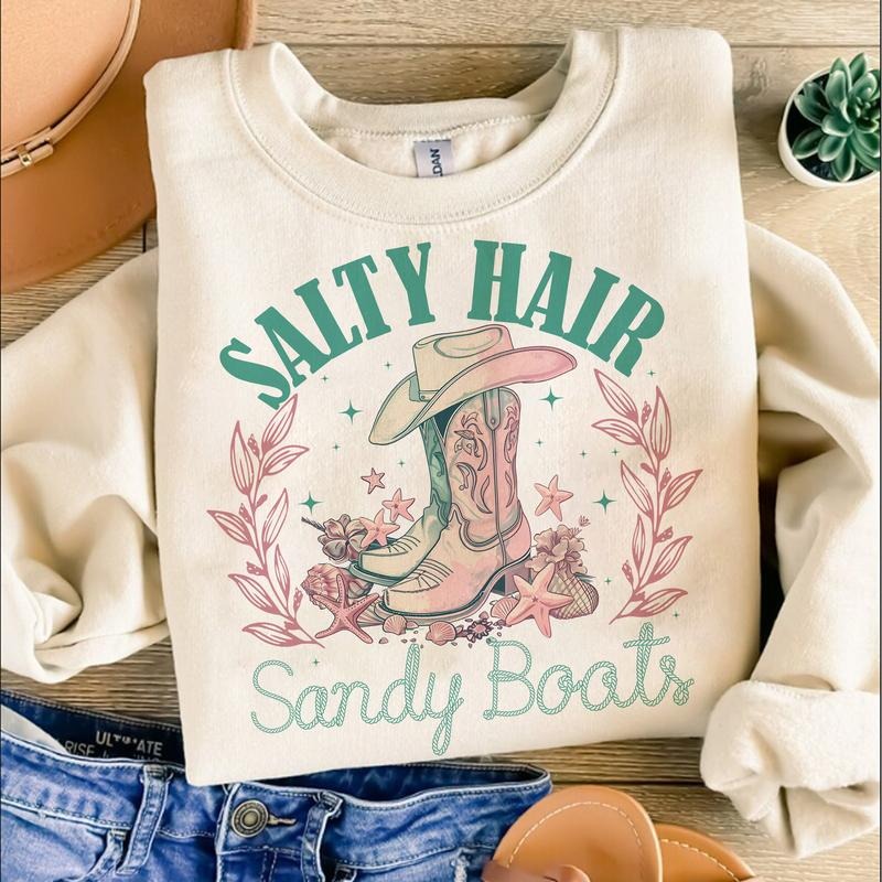 Salty Hair Sandy Boots Sweatshirt, Western Summer Sweatshirt, Retro Summer Shirt, Trendy Summer Shirt Hoodie