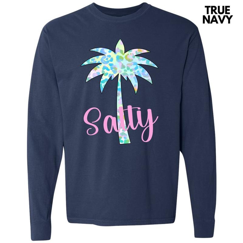 Salty Palm Tree Long Sleeve Comfort Colors T-Shirt 'NLB' Hoodie, Sweatshirt | HypeDripTees.com