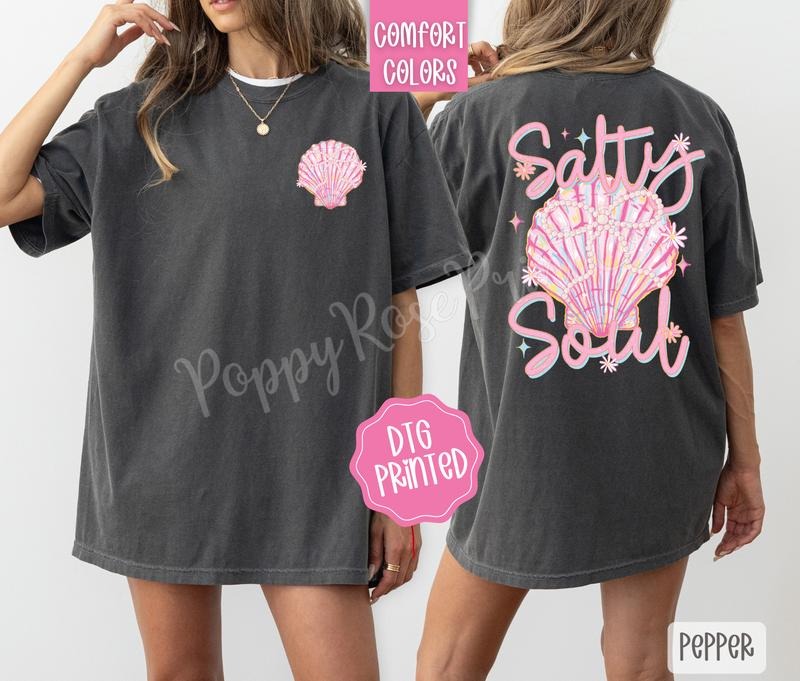 Salty Soul 2 Comfort Colors Tshirt, Cute Summer Tee, Girly Beach Shirt Hoodie, Sweatshirt | HypeDripTees.com