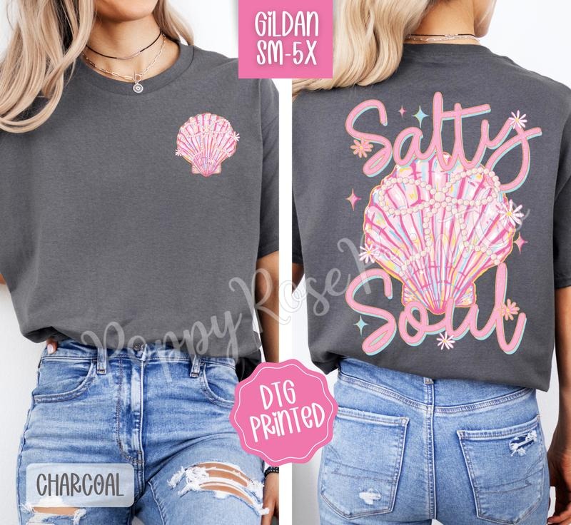 Salty Soul 2 Gildan Tshirt, Cute Summer Shirt, Girly Beach Tee Hoodie, Sweatshirt | HypeDripTees.com