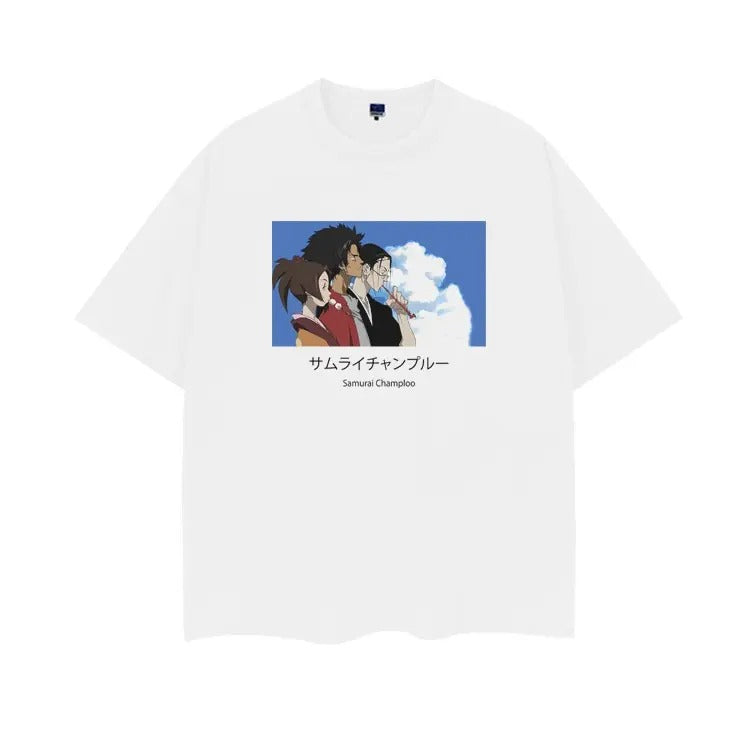 Samurai Champloo "Main Characters" Vintage Oversized Tee Anime T-shirt 100% Cotton Original Design Men's Top baggy...