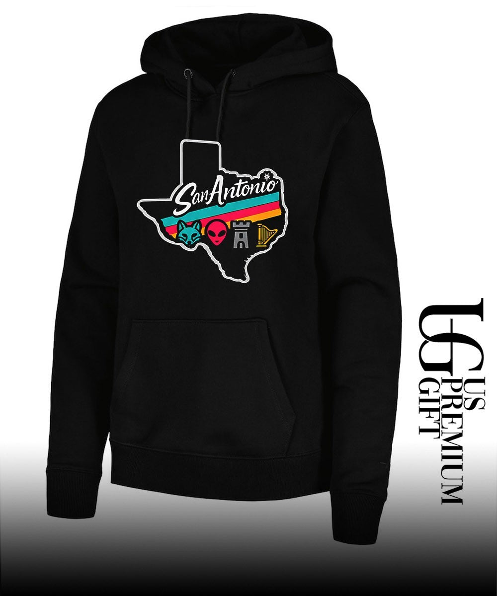 San Antonio Texas Fox Alien Castle Harp Spurs Colors Representing graphic shirt