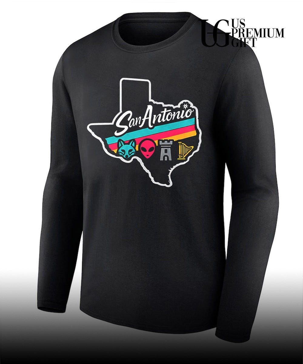 San Antonio Texas Fox Alien Castle Harp Spurs Colors Representing graphic shirt