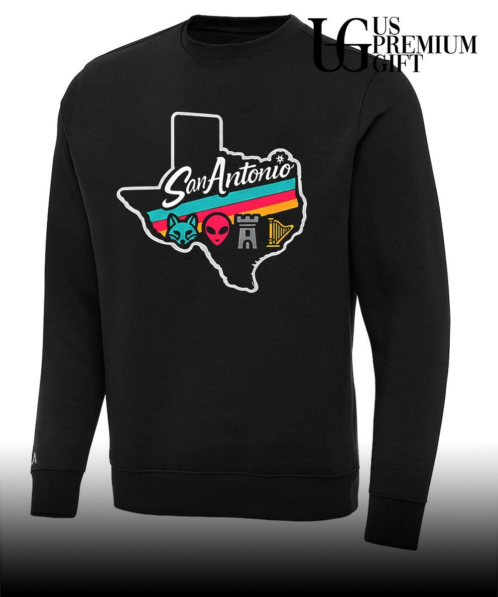San Antonio Texas Fox Alien Castle Harp Spurs Colors Representing graphic shirt