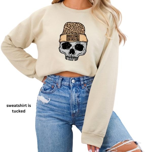 Sand Skull Sweatshirt with Cheetah Print Beanie - 'Freezing to Death' | Perfect for Skull & Skeleton Lovers | Comfy for...