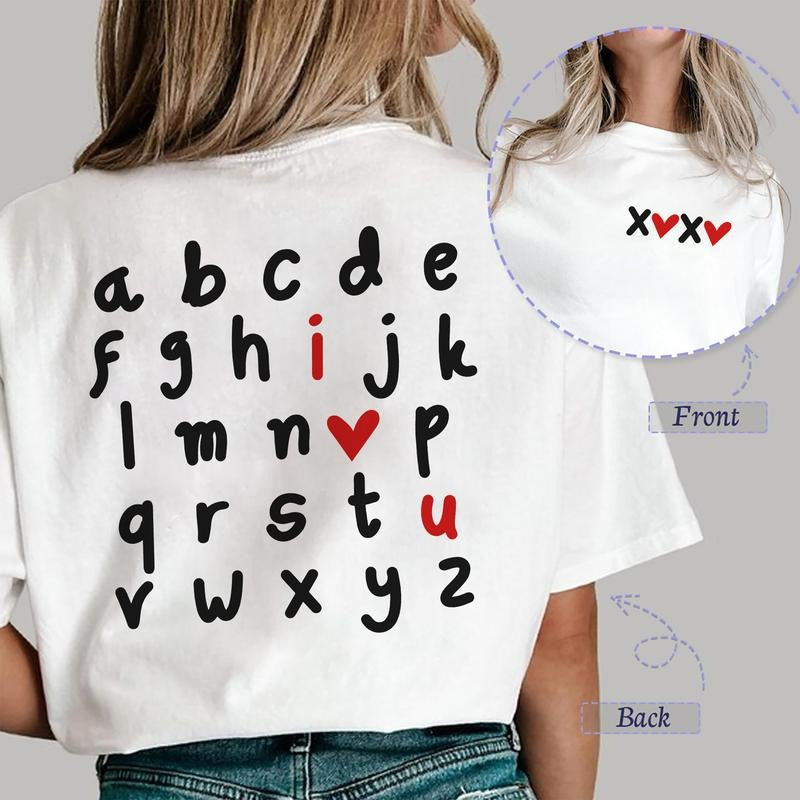 Sandjest Alphabet I Love You Shirt, Alphabet Teacher Valentine's Day Shirt, Teacher Gift, Love you Shirt, I heart U, Cute...