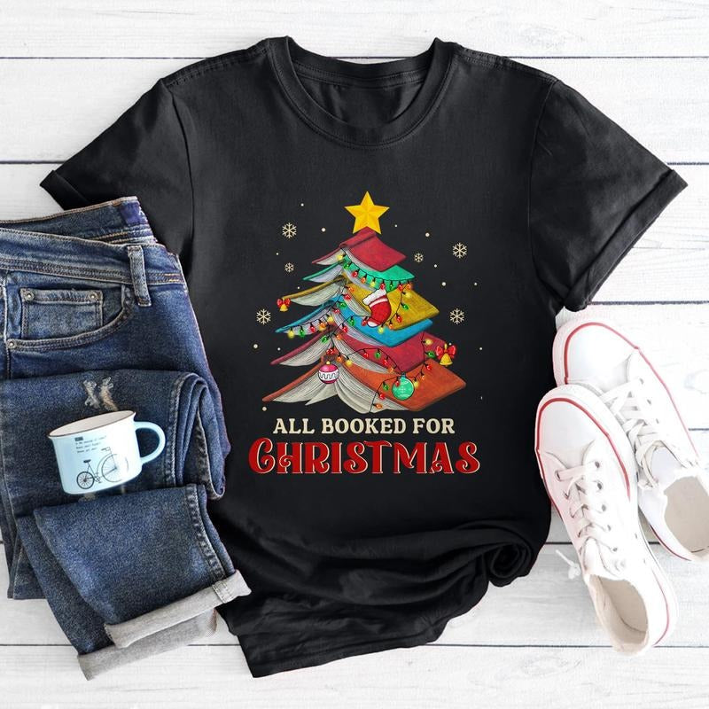 Sandjest Book Lover All Booked for Christmas Tshirt Gift for Book Lovers Bookworm Women Hoodie, Sweatshirt | HypeDripTees.com