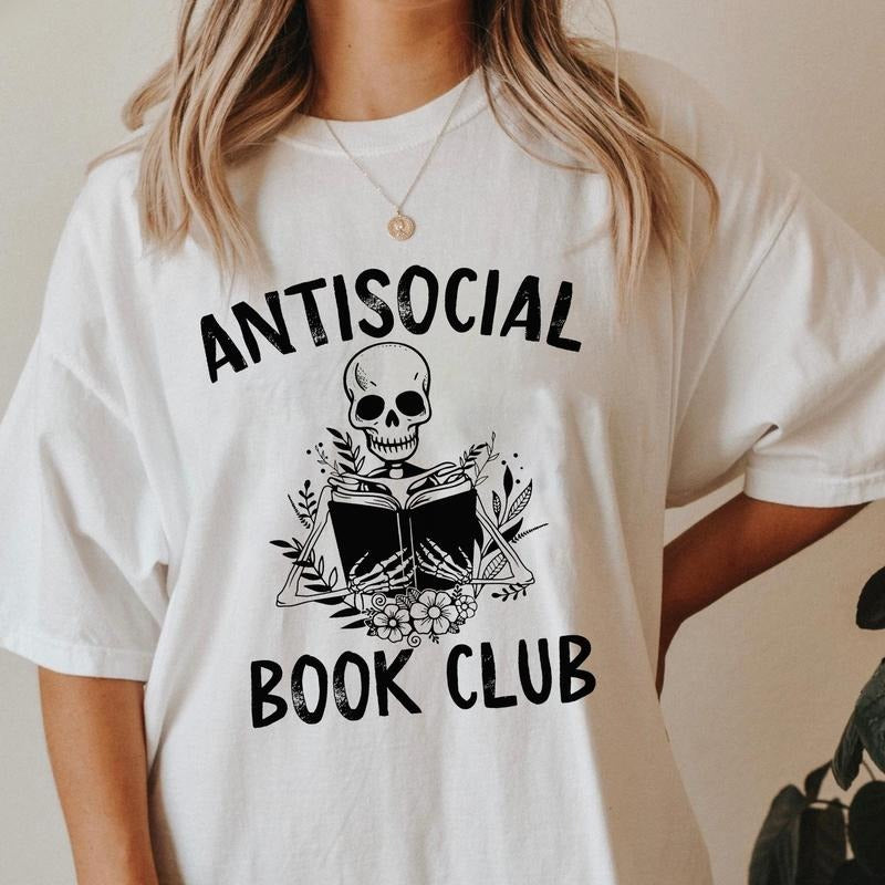 Sandjest Book T-Shirt Antisocial Book Club Gift for Women Girl Friends Bookworm Hoodie, Sweatshirt | HypeDripTees.com