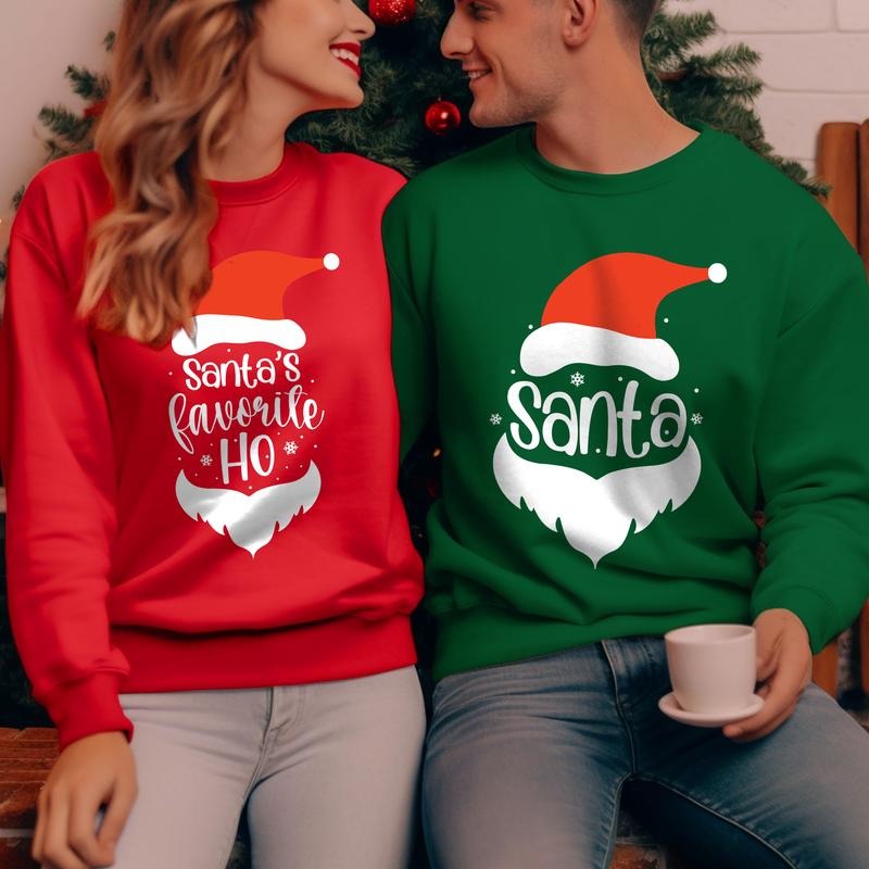 Sandjest Christmas Couple Sweatshirt Santa's Favourite Ho Gifts for Husband Wife Girlfriend Boyfriend T-Shirts, Hoodie