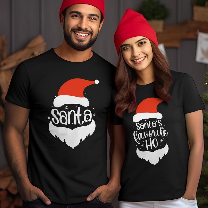 Sandjest Christmas Couple T-Shirt Santa's Favourite Ho Gifts for Husband Wife Girlfriend Boyfriend Hoodie, Sweatshirt