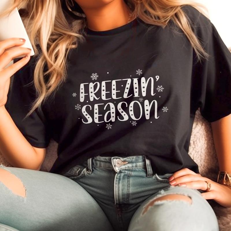 Sandjest Christmas Tshirt Freezin Season Gift for Women Girl Friend Hoodie, Sweatshirt | HypeDripTees.com