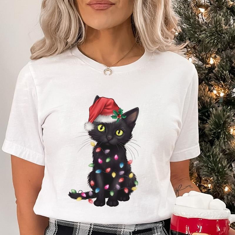 Sandjest Cute Christmas Cat T-shirt Gift for Cat Lovers Pet Lover Women Girl Friend Hoodie, Sweatshirt | HypeDripTees.com