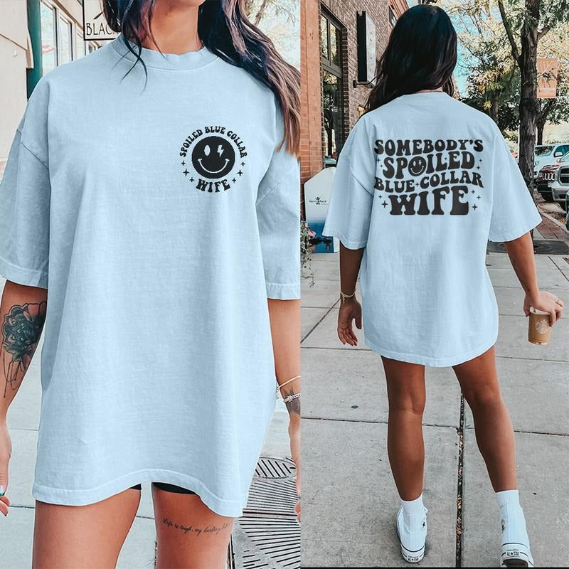 Sandjest Funny T-Shirt for Wife Girlfriend Blue Collar Wife Christmas Birthday Gift Hoodie, Sweatshirt | HypeDripTees.com