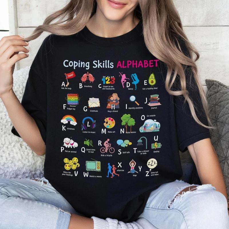 Sandjest Inspirational T-Shirt Coping Skills Alphabet Gift for Women Girl Friend Hoodie, Sweatshirt | HypeDripTees.com