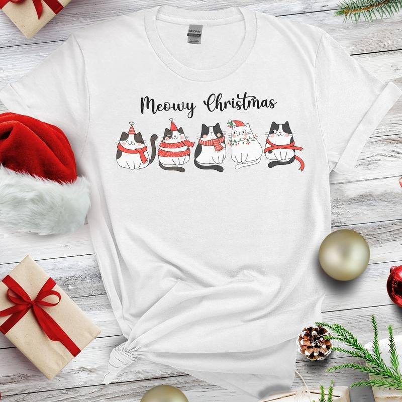 Sandjest Meowy Christmas Shirt Funny Christmas Cat Sweatshirt Cat Lover Christmas T-Shirt Christmas Gift For Cat Mom Cat...