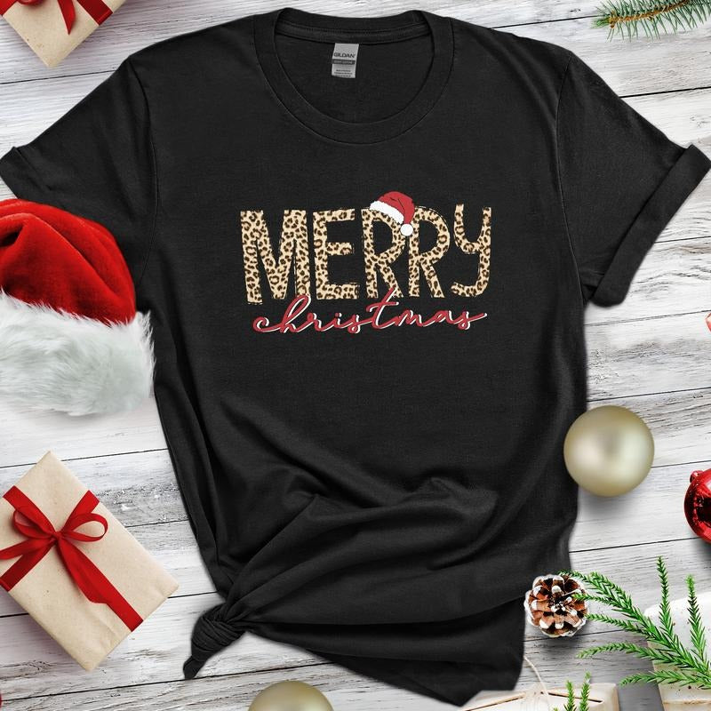 Sandjest Merry  T-Shirt Leopard Style  Family Shirt Holiday Gift for Women Girl Christmas Hoodie, Sweatshirt