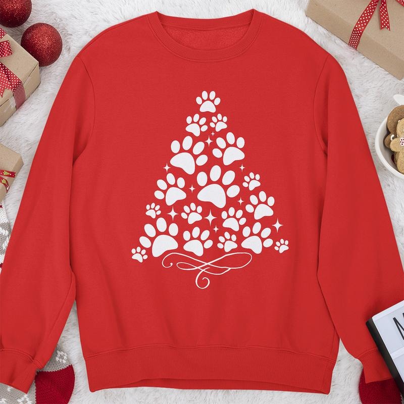 Sandjest Merry Christmas Paw Crewneck Sweatshirt Gift for Pet Lover Dog Mom T-Shirts, Hoodie | HypeDripTees.com