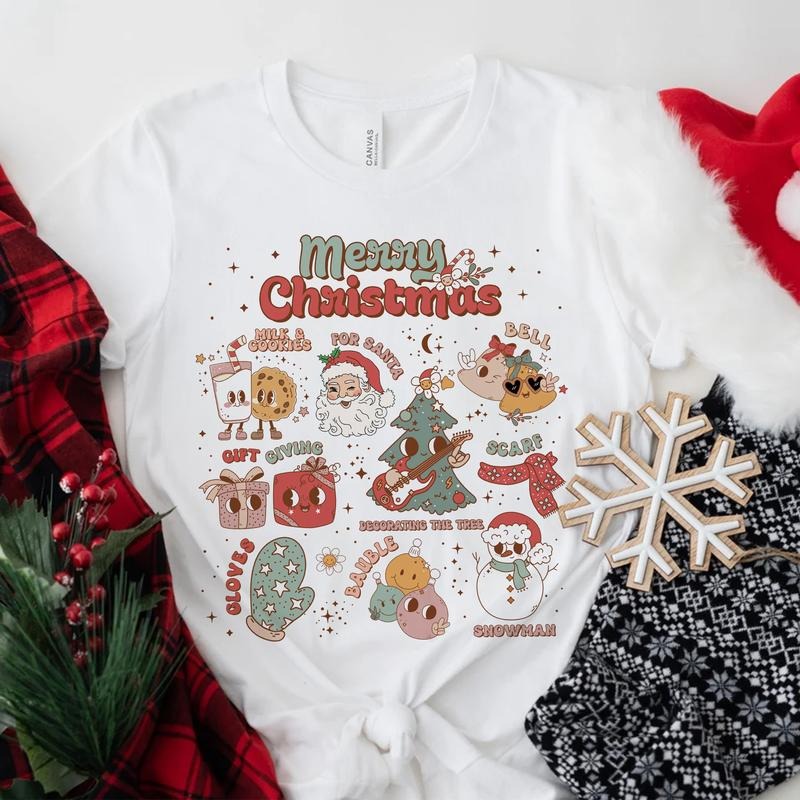 Sandjest Retro Christmas Vibes Groovy Shirt Merry Christmas Graphic Tee Holiday Apparel Xmas Party Trendy Christmas...