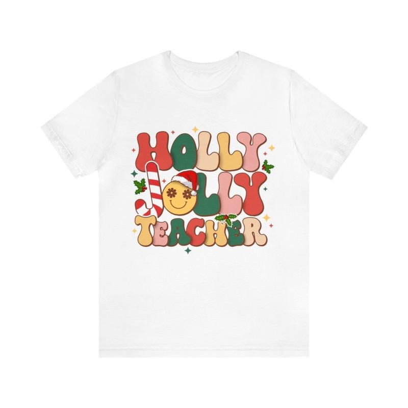 Sandjest Teacher Christmas Tshirt, Holly Jolly Teacher, Cute Christmas Holiday Class Party Tshirt, Christmas Gift for...