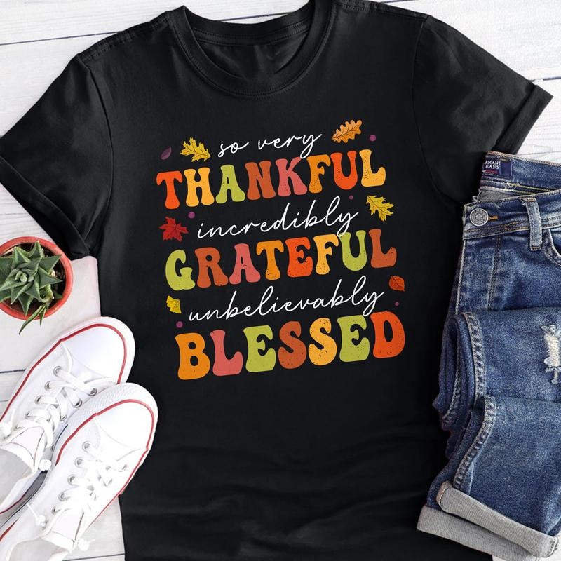 Sandjest Thankful Grateful Blessed Shirt Thanksgiving Shirt, Fall Shirt for Women Girls, Friendsgiving Shirt,...