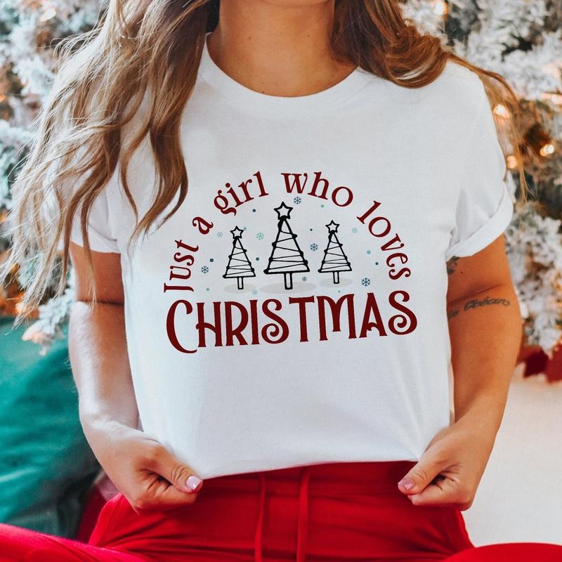 Sandjest Women's Christmas Tshirt, Just A Girl Who Loves Christmas, Christmas Gift Shirt, Christmas Lover Shirt, Holiday...