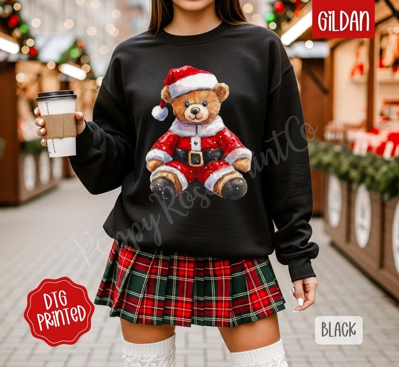 Santa Bear Sweatshirt, Trendy Women's Christmas Crewneck T-Shirts, Hoodie | HypeDripTees.com