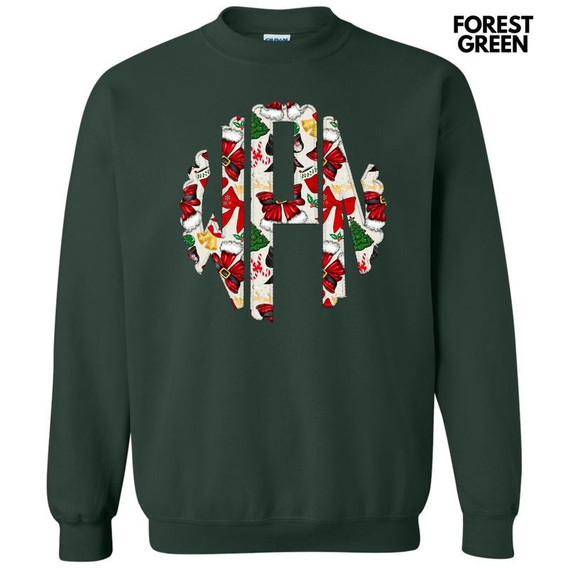 Santa Bow Theme Monogram Sweatshirt 'NLB' T-Shirts, Hoodie | HypeDripTees.com