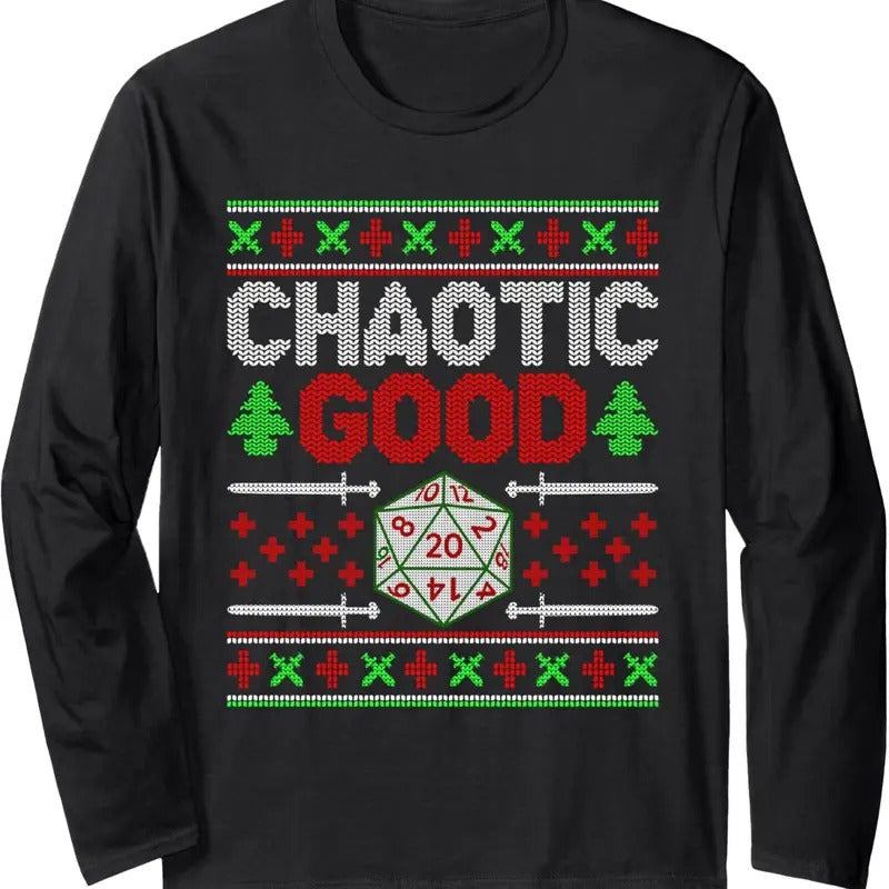 Santa Chaotic Good Christmas D20 Ugly Tabletop Sweater Long Sleeve T-Shirt Hoodie, Sweatshirt | HypeDripTees.com