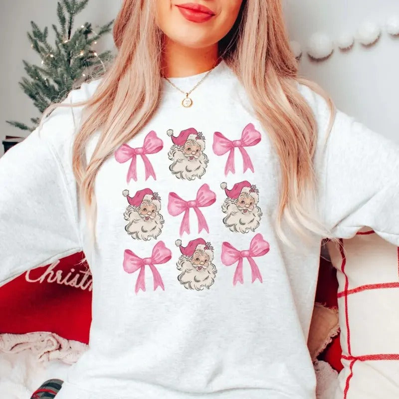 Santa Claus Bow Collage Graphic Tee -  Merry Christmas - Christmas Gifts
