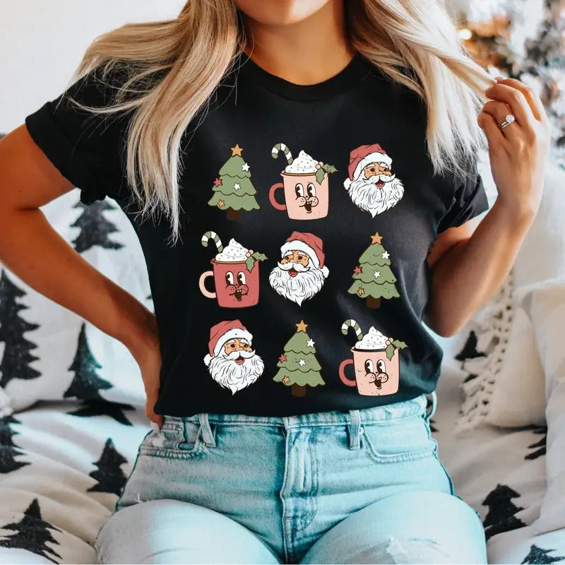 Santa Coffee T-Shirt, Christmas Tree Shirt, Christmas Coffee Tee, Christmas Party Tee, Christmas Gifts Shirt, Funny Xmas...